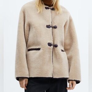 Mango Cream Teddy Jacket with Black Toggles